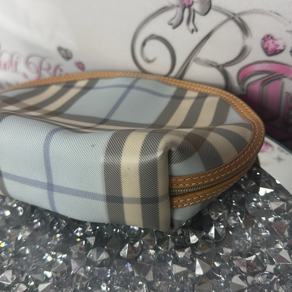 Burberry bag nova check print baby blue tan cream cosmetic case small tote zip - Picture 10 of 12